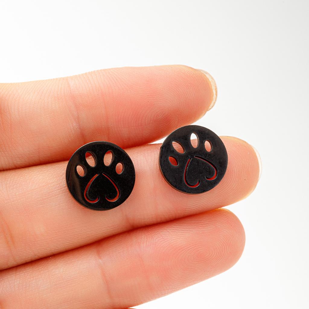 Cute Pet Dog Paw Print Stud Earrings Mini Golden Color Sweet Stainless Steel Ear Studs For Women Girls Fashion Zircon Gifts