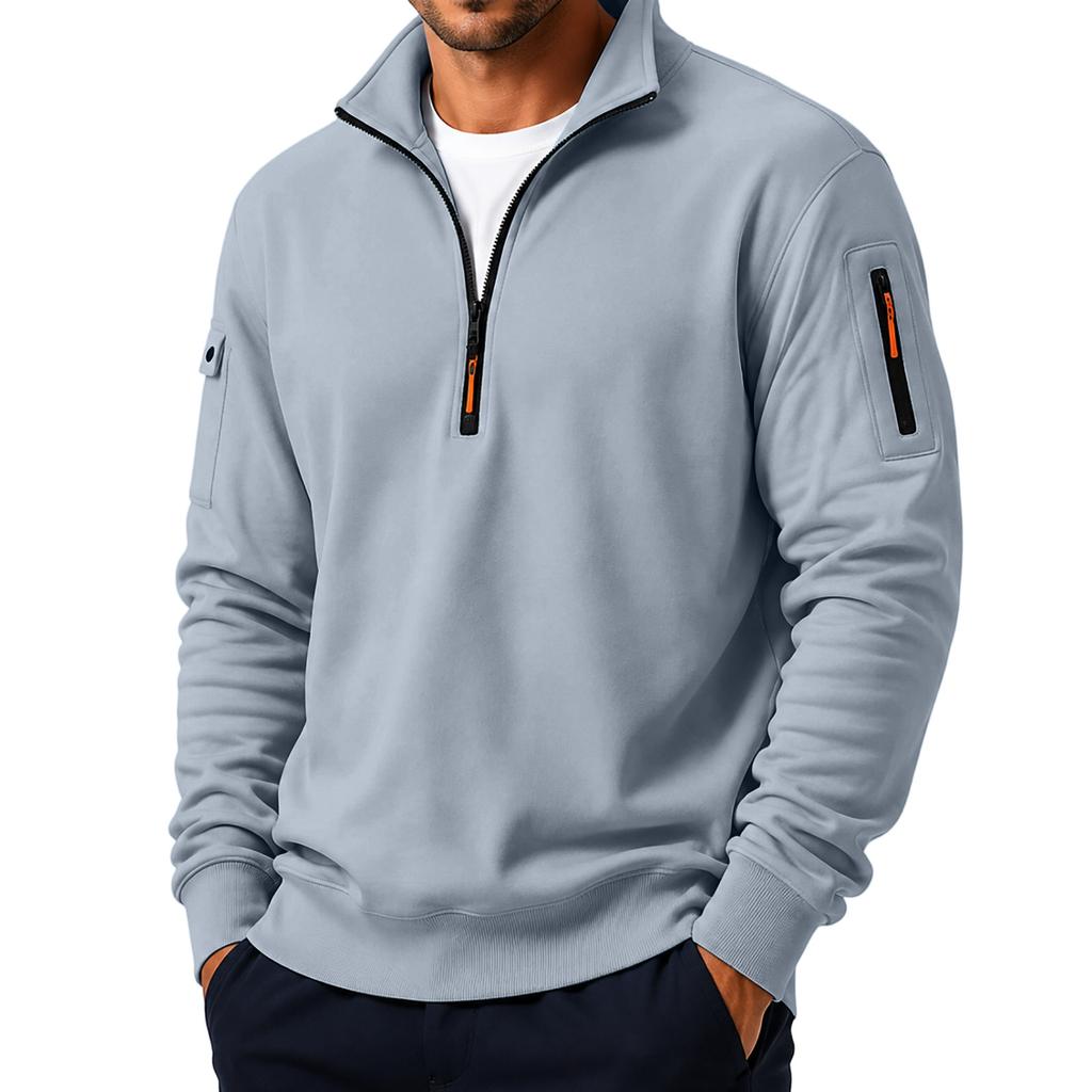 Men's Casual Quarter-Zip Sweatshirt with Stand Collar, Loose Fit and Multiple Pockets for Fall and Winter