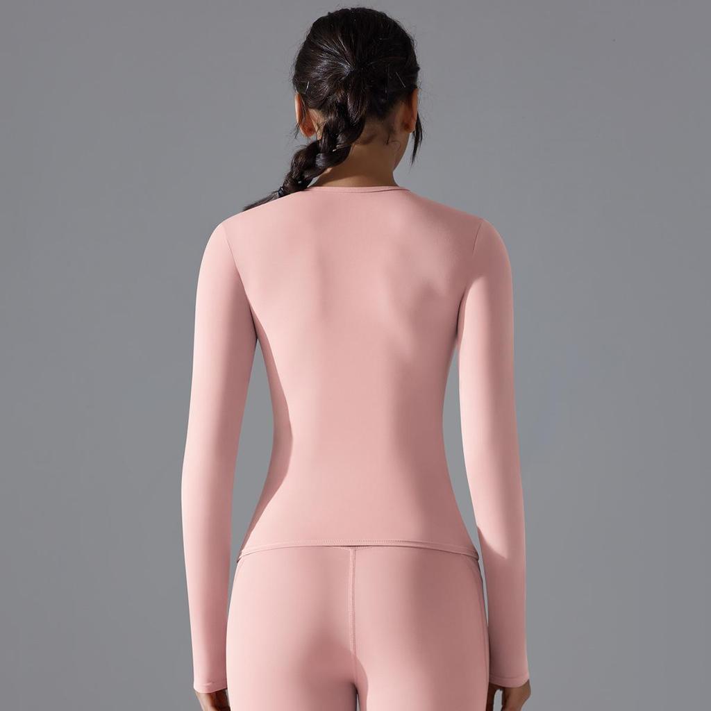 Women's Double-Sided Brushed Long-Sleeve High-Elastic Sports T-Shirt