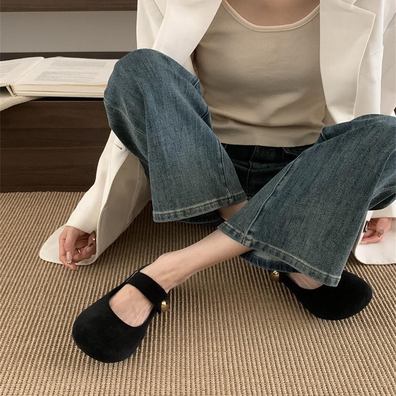 2025 spring and summer new French retro one-word strap Mary Jane shoes women's soft-soled single shoes with skirts ballet shoes