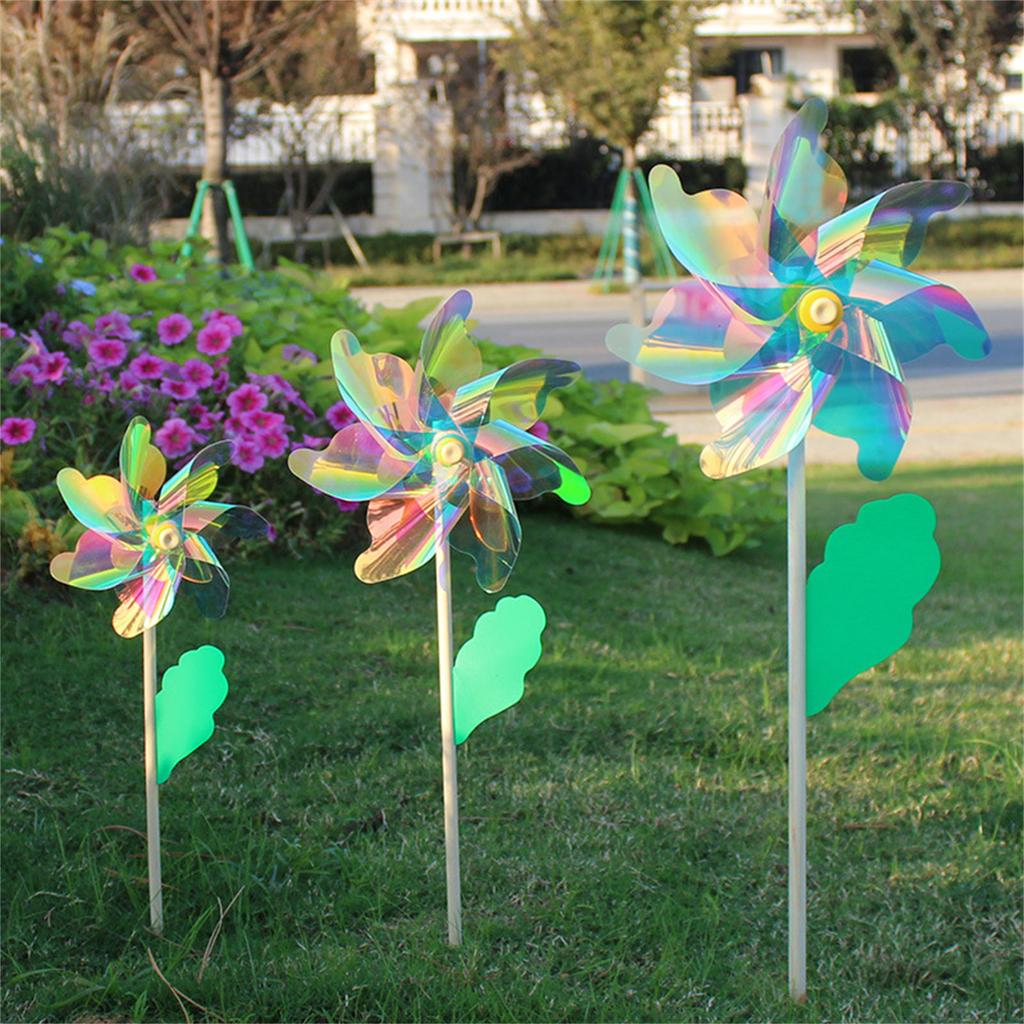 Eye Catching Colorful Reflective Windmill Pinwheels with Stakes for Camping Picnics Garden Decor Kid Parties Decorations