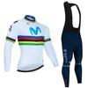 Movistar Herbst Pro Team Radtrikot 19D Trägerhosen-Set MTB Uniform Fahrradbekleidung Schnelltrocknend Fahrradkleidung Herren Langarm Radbekleidung