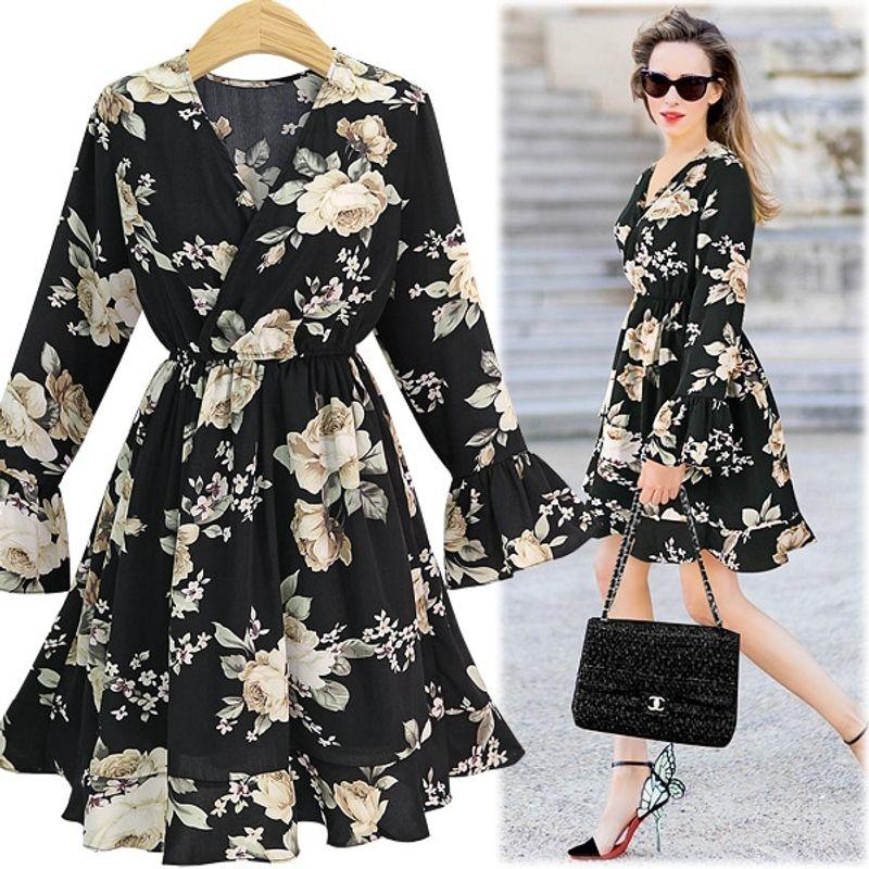 

Fashion South Island Dress Floral Oversize Women s Clothing Figure Color XL