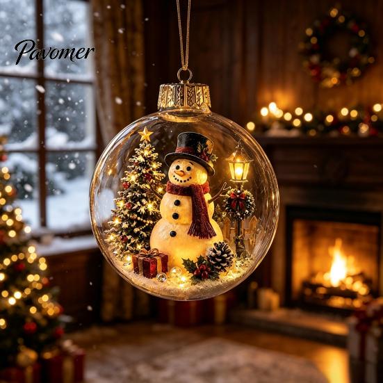 Durable Holiday Party Supplies Glowing Christmas Story Ornament, Mini Scene in Ball, Light Up Hanging Decorations for Garden Clear Plastic Ball