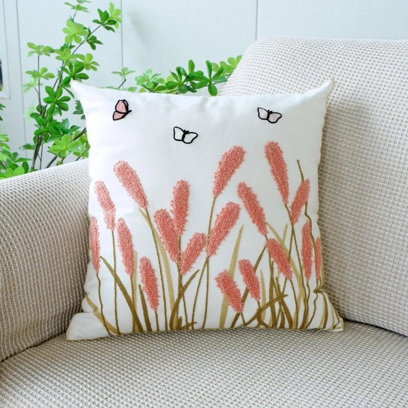 45X45CM Plant Embroidery Throw Pillow Cover Nordic Fresh Stamping Waist Cushion Cover Decor Home Decorative Pillowcase