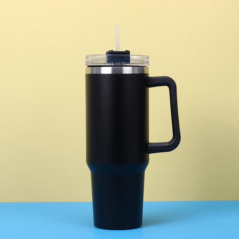 Large Capacity Insulated Stainless Steel Car Cup with Handle and Straw - Double Layer for Cold Retention (Ice Buster)