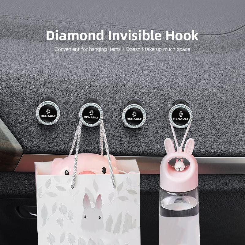 Car Hooks Mini Storage Hook Crystal Decoration Hook For Renault Clio Sandero Captur Megane R5 4 E-tech Scenic Austral Rafale QM6 Z555