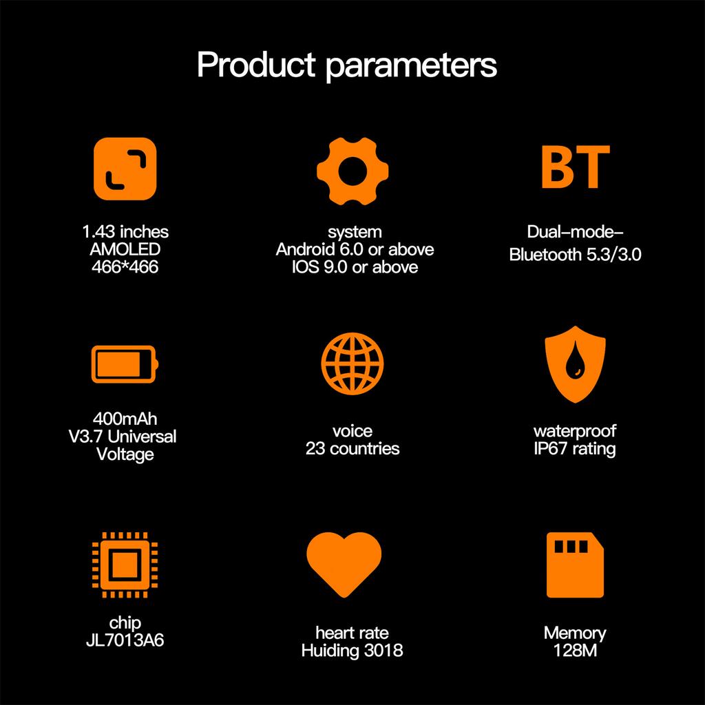 AK77 Steel Strap 1.43-inch AMOLED Smart Watch Sleep Health Monitoring Bluetooth-compatible Call Sports Watch