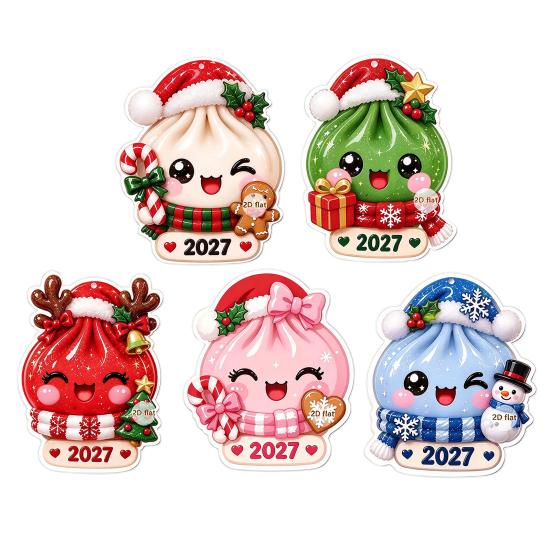 Holiday Gift for Kids 2027 Christmas Bun Ornament, 2D Flat Acrylic Steamed Pendant Small Tags with Hanging String Tree Door Bag, Atmosphere Decoration