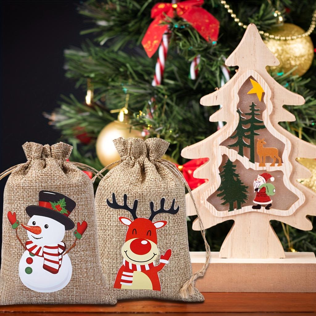 Christmas Gift Bags with Drawstring Closure - Santa, Reindeer, Snowman Designs -  Bonbons Verpakking Packaging Gift Bags