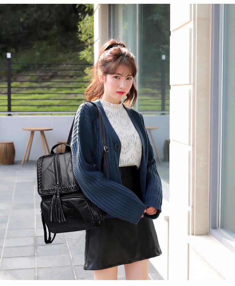 Women's Versatile PU Leather Backpack Handbag - Large Capacity Casual Schoolbag