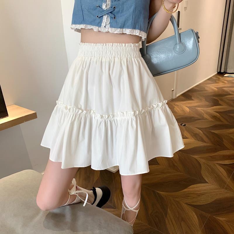 Women Kawaii Cute Mini Skirts Summer Patchwork High Waist Pleated Skirt Korean Fashion Preppy Style