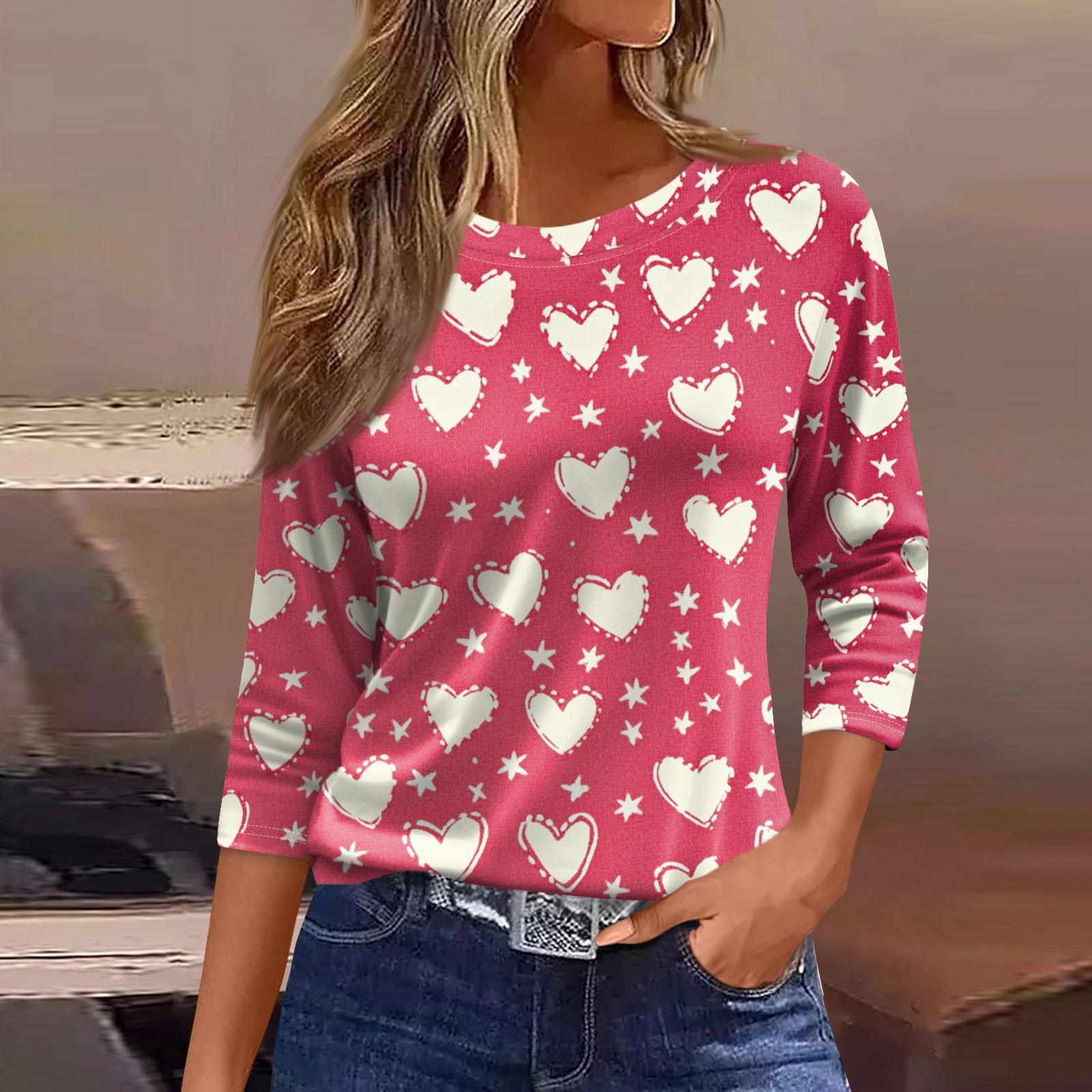 

Женский модный повседневный топ с круглым вырезом и принтом на День святого Валентина с семью рукавами S