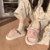 Lovely girls platform slippers with pig pink linen shoes for women 2025 new cloud slides Beach flipflops
