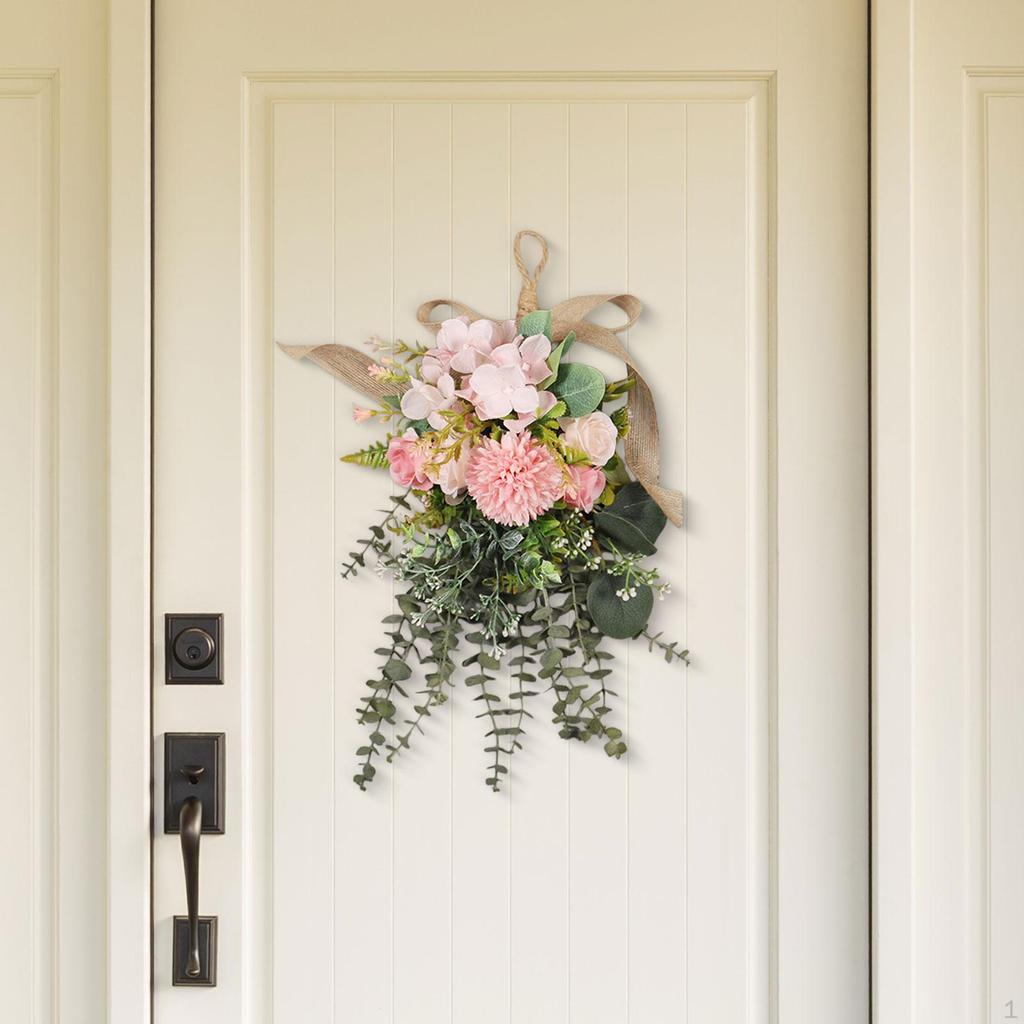 Artificial Chrysanthemum Eucalyptus Flower Wreath Hanging Decoration Teardrop for