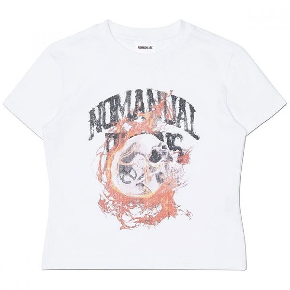 Nomanual Blazing Skull T shirT  Woman    whiTe S