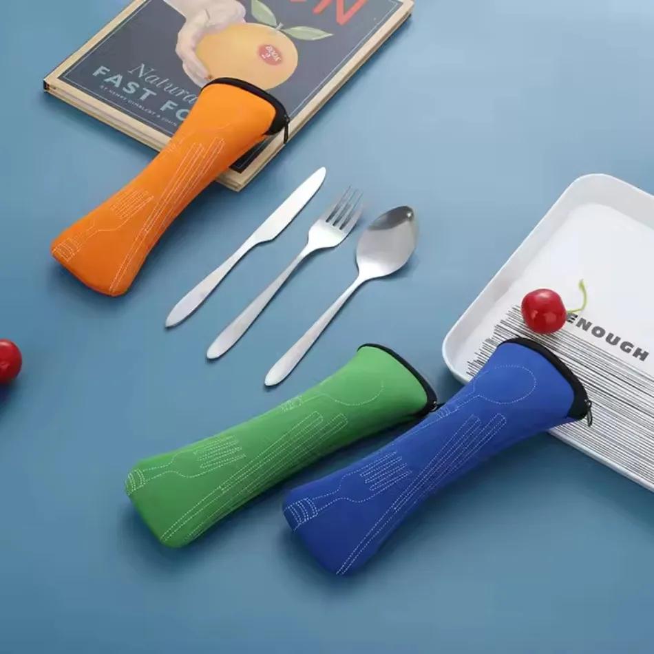 3 Pcs/Set Stainless Steel Cutlery Set Storage Box Stainless Steel Outdoor Silverware Fork Spoon Chopsticks Kitchen Tools New