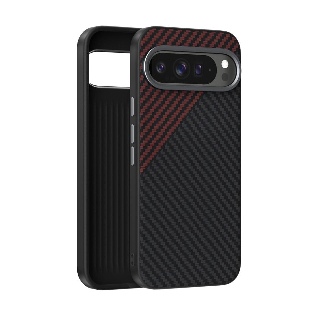 For Google Pixel 9 Pro XL Case Shockproo Magsafe Slim Rigid Alloy Lens Magnetic Wireless Charger Carbon Fiber Case Cover Drop Test