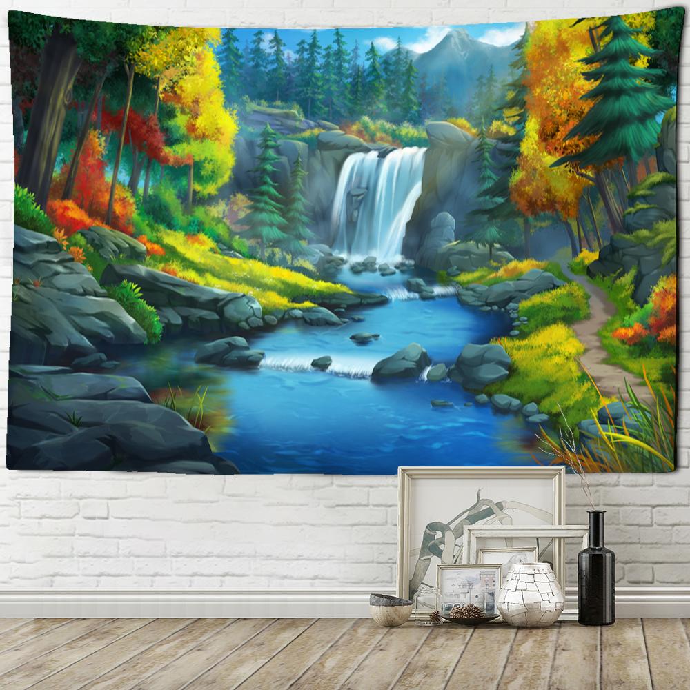 Wasserfall-Illustration Wandteppich Hängen Boho Psychedelic Natur Landschaft Kunst Hippie Home Decor Hintergrund Stoff