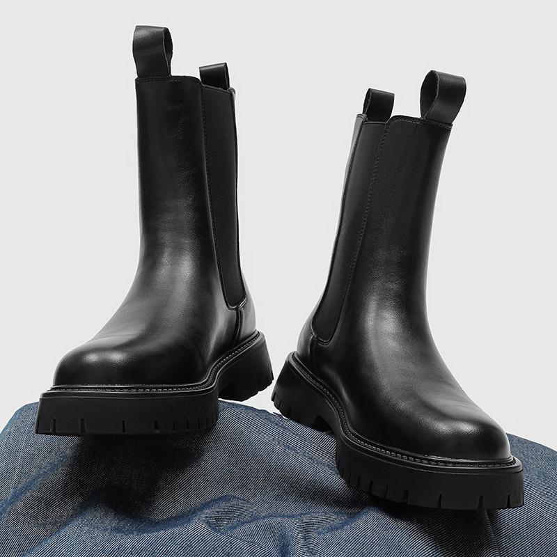 Mode Dicke Sohle High Top Herrenschuhe Leder Mode Stiefeletten Klassische Chelsea Boots Lässige Business Laufschuhe Mann Reise Botas