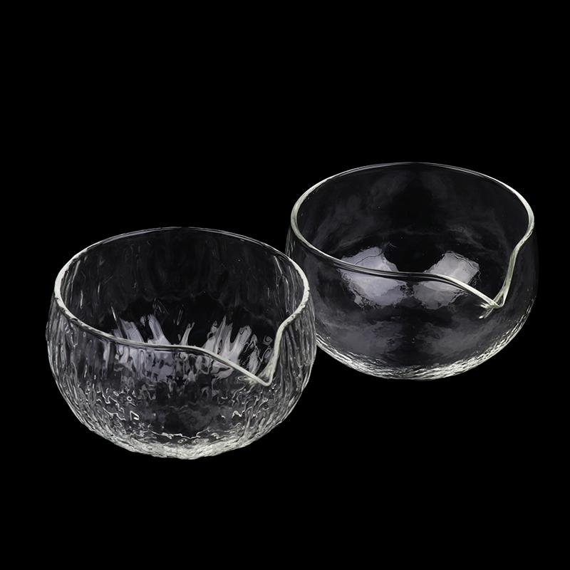 1Pc Textured Glass Matcha Bowl With Pouring Spout Japanese Style Green Tea Ceremony Tea Bowl Song Dynasty Tea Tools