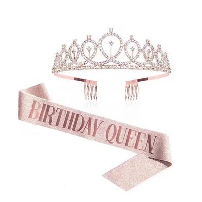 Grenzüberschreitendes Kronen-Kopfschmuck & Etikette-Schärpen-Set für Geburtstag & Party Foto-Requisiten