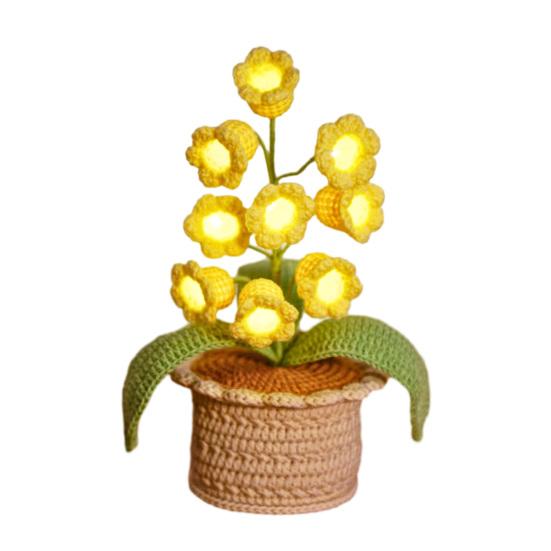 Konvalinková lampa Háčkovaná umělá květina Noční světlo Ručně vyráběná pokojová rostlina Stolní lampa pro ženy Manželku Přítelkyni Narozeniny Vánoce Valentýn