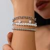 ins style multi-layer chain bracelet hand jewelry, imitation pearl beaded stacked bracelet set women