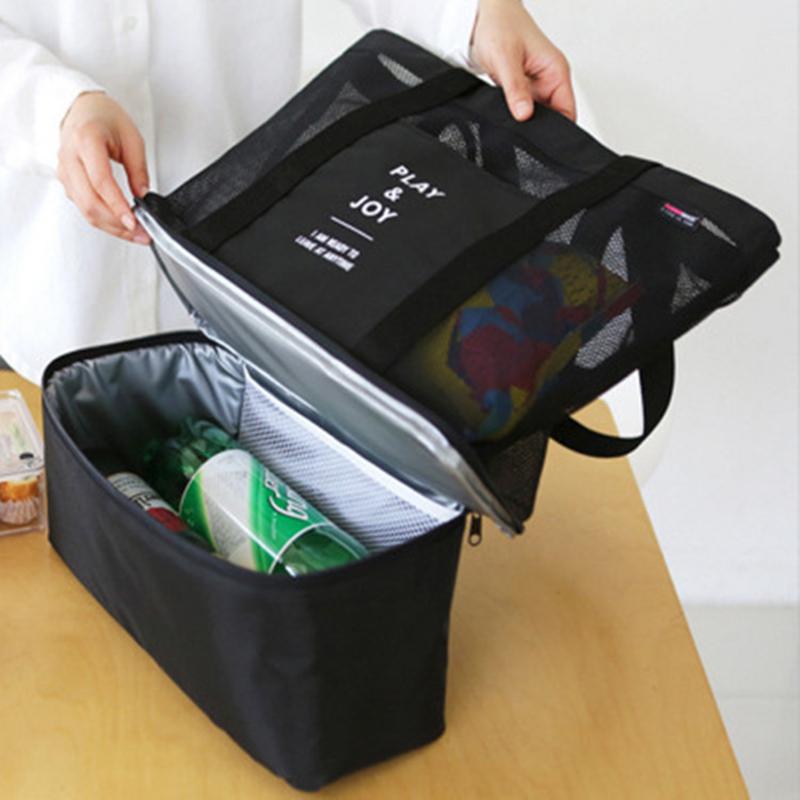 Thermal ulation Cooler Bag Clothes Cosmetic Organizer Waterproof Food Drink Storage Bags Double Layed Mesh Tote Beach Bag