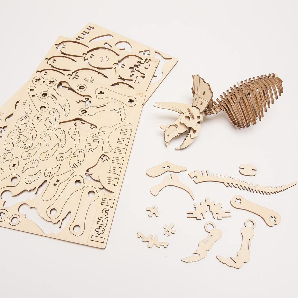 Triceratops 3D Wooden Puzzle DIY Craft Kit for Kids and Adults Educational Toy for Boys and Girls 3D Artwork and a Great Gift for Adults ki-gu-mi - -
