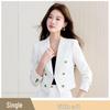 Women's Petite Slim Fit Color Block Suit Set - Light Luxury Style, Flattering Double-Breasted Short Blazer, Professional Wear.