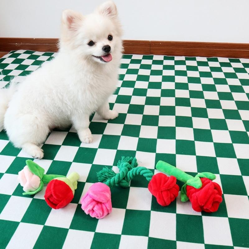 Stuffed Dog Toy Squeak Rose Flower Plush Chew Toy for Small and Dogs