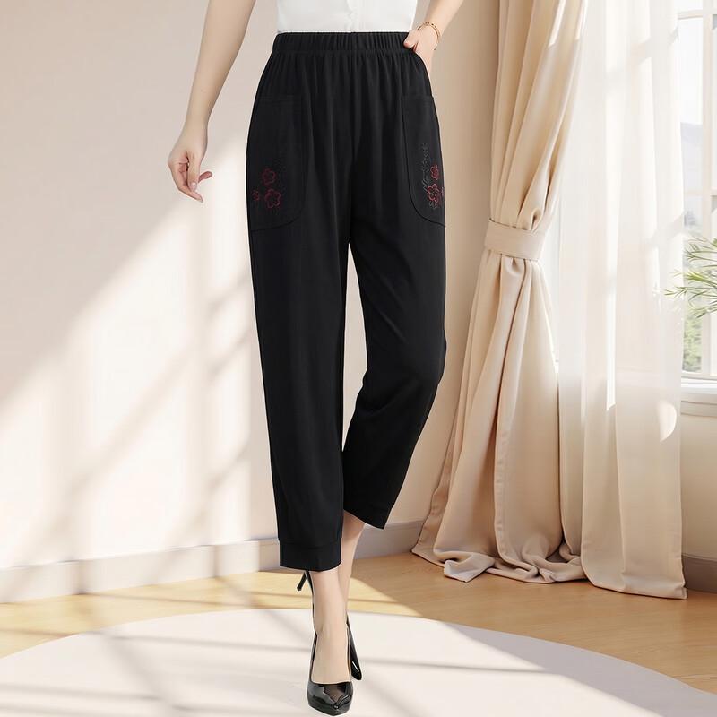 Women s Summer Embroidered Straight-Leg Casual Suit Pants L