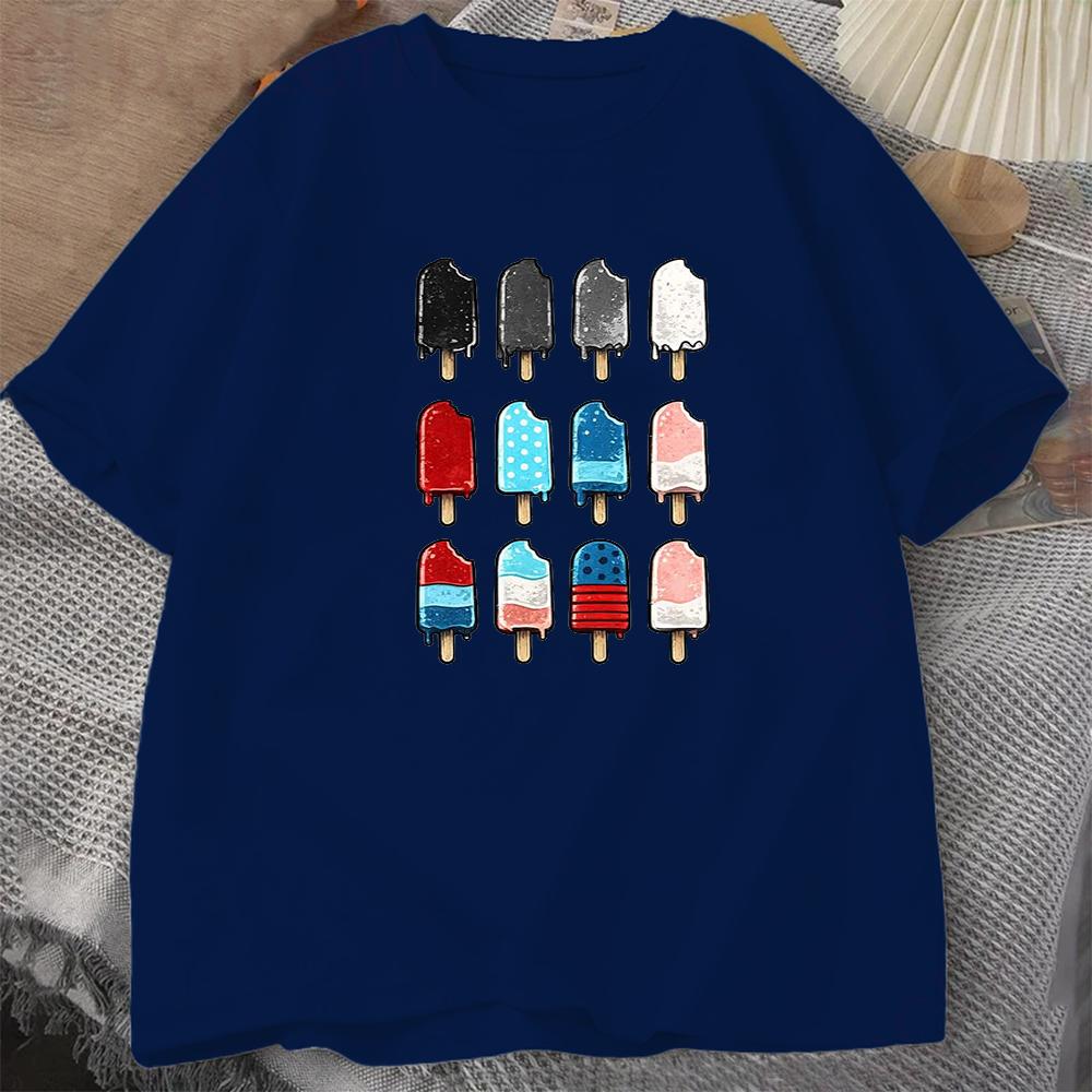 Summer Ice Cream Graphic Vintage Mens Cotton T-Shirt O-neck-short-sleeved Tee Unisex Casual Tshirts Top