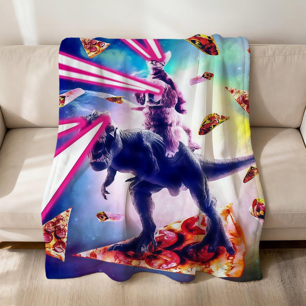 Space Cowboy Cat Meme Dinosaur Abstract Funny Pizza Flannel Soft Warm Plush Blanket Sofa Living Room Hogar Bed Gift Car Portable