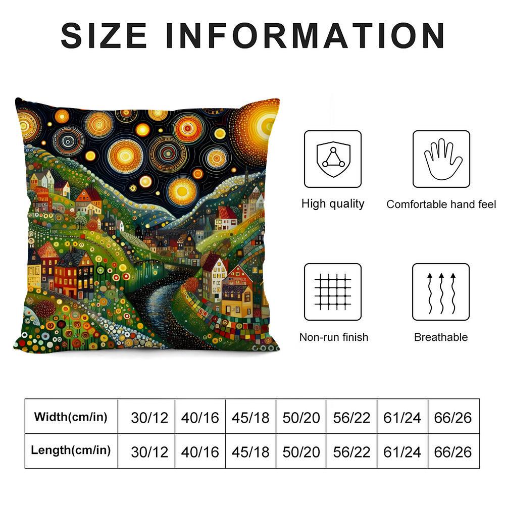 Gustav Klimt Druck Sternennacht Kissenbezug Kissenhülle Ultraweiches Hautfreundliches Gewebe Wolkenähnlicher Komfort & Verdeckter Reißverschluss