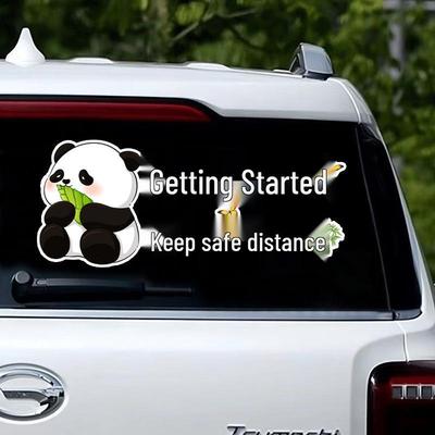 Panda Cartoon Reflective Warning Sticker: 'New Driver, Keep Distance' – Waterproof Rear Windshield Decal