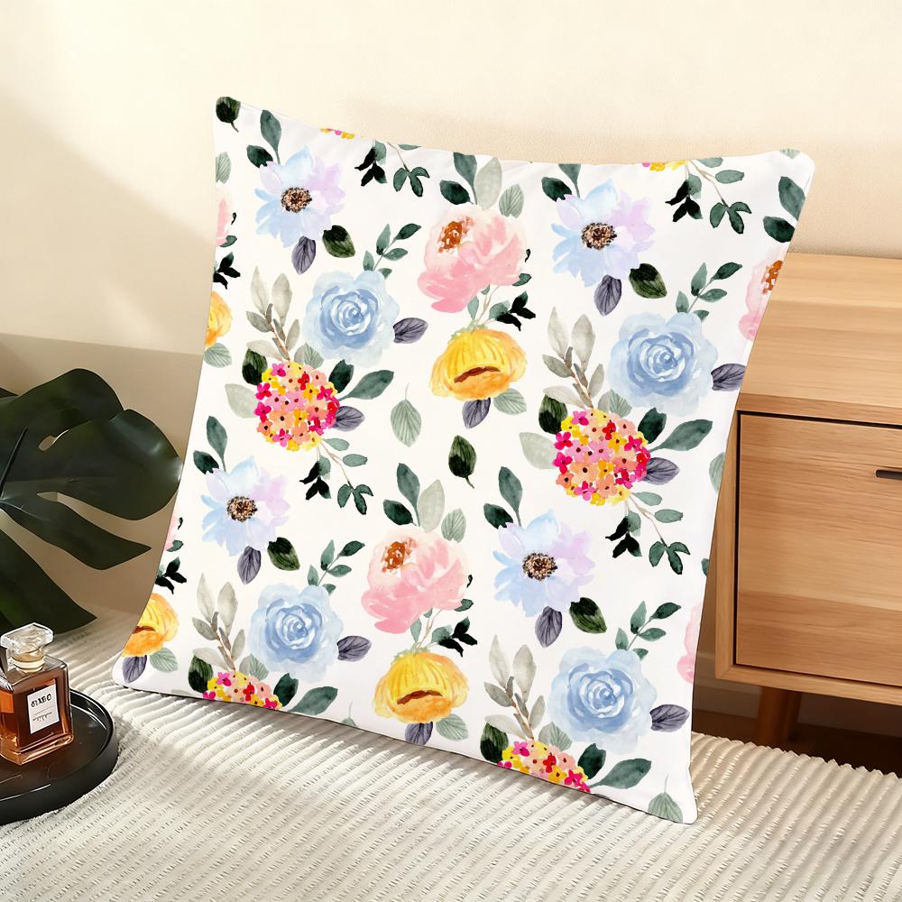 Spring Flower Print Cushion Cover Soft Short Plush Pillow Cover Smooth Cozy Texture Aesthetic Cushion Case Home Decor