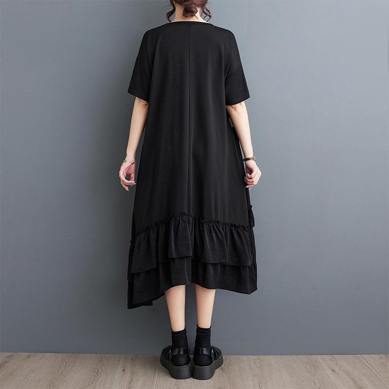 Spring and Summer Plus Size Women's T-shirt Dress Casual Wooden Ear Side Splicing Letter Printed Dresses