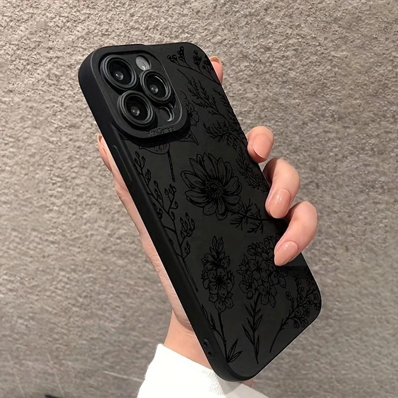 Fashion Black Flower Phone Case For iPhone 17e 17 16e 16 15 14 13 12 11 Mini Air Pro Max X XR XSMax Plus Soft Silicone Cover