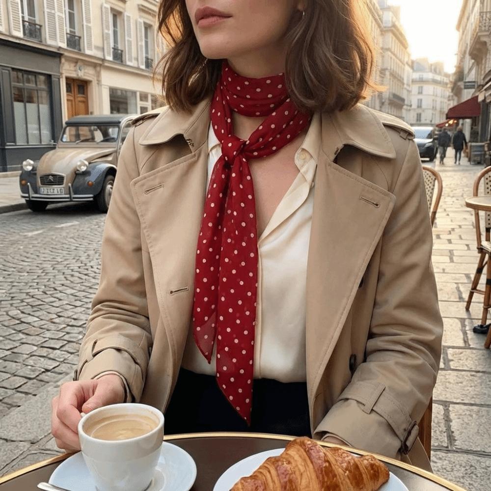 New Red Color Korean Style Scarf Polka Dot Pattern Trendy Long Scarf Neck Ribbon Women Fashion