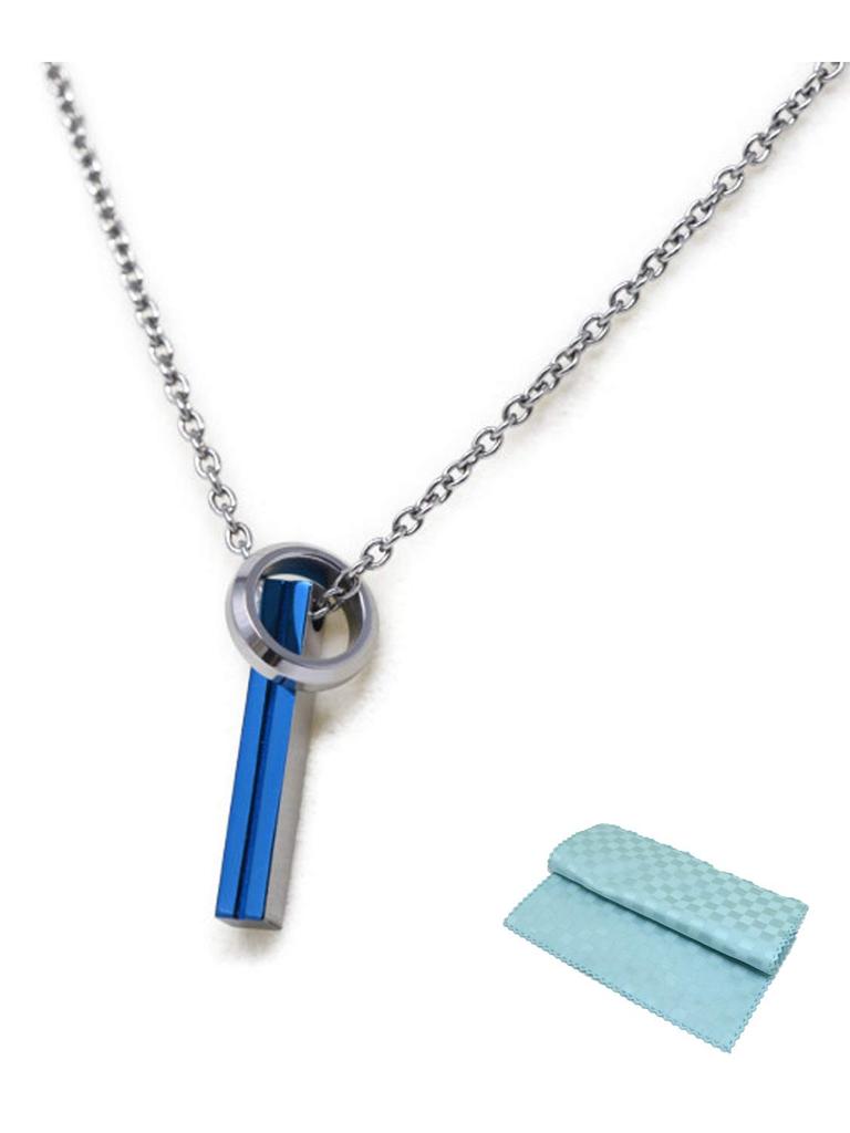 Fe-fe Phiten Titanium Necklace, Blue, Men's, Size 45, Set of 2 (Necklace and Kotobuki Jewelry Polishing Cloth)