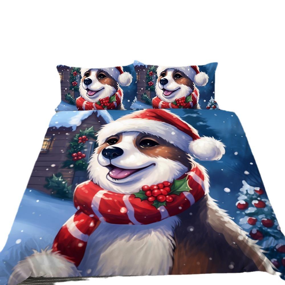 Christmas Dog Three-Piece 3D Digital Printing Home Textile Bedding Spot