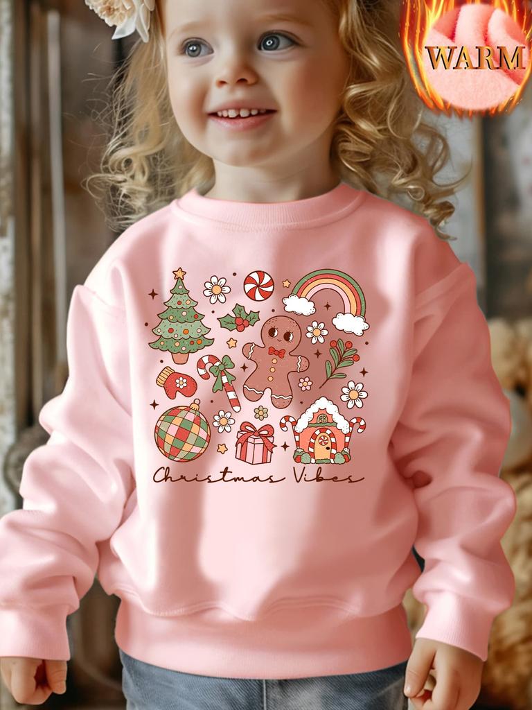 Christmas-themed fleece-lined sweatshirts for boys and girls, featuring gingerbread man prints.