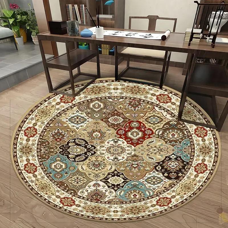 European Retro Chinese Round Carpet Living Room Tea Table Mat Computer Chair Cushion Home Decoration Non-slip Soft Fluffy Rug