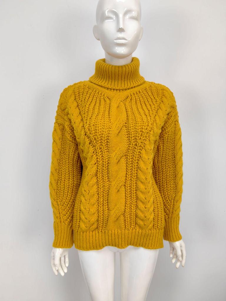 2025 Autumn/Winter Women's College Style Chunky High Neck Cable Knit Pullover Sweater