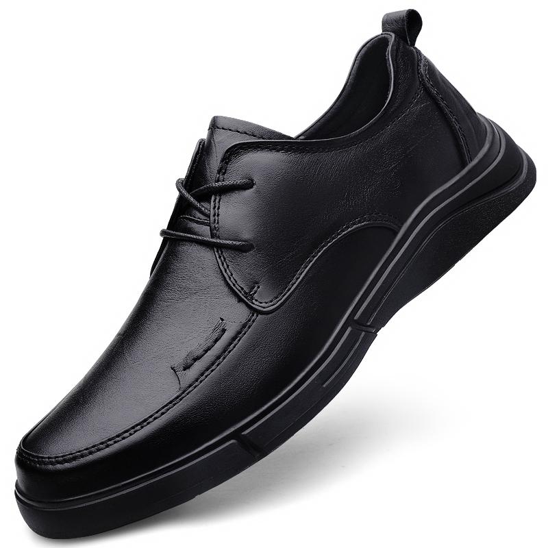 

202 New Men Genuine Leather Lace-Up Casual Shoes Comfy Walking Antiskid Sneakers Business Office Soft Sole Flat Designer Shoes 44 чёрный