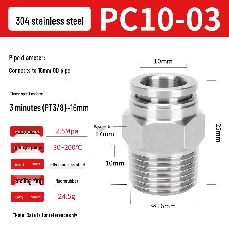304 Stainless Steel Pneumatic Quick Push-in Connector, PC16-06/PC8-02 Swivel Elbow, PL6-M5/04