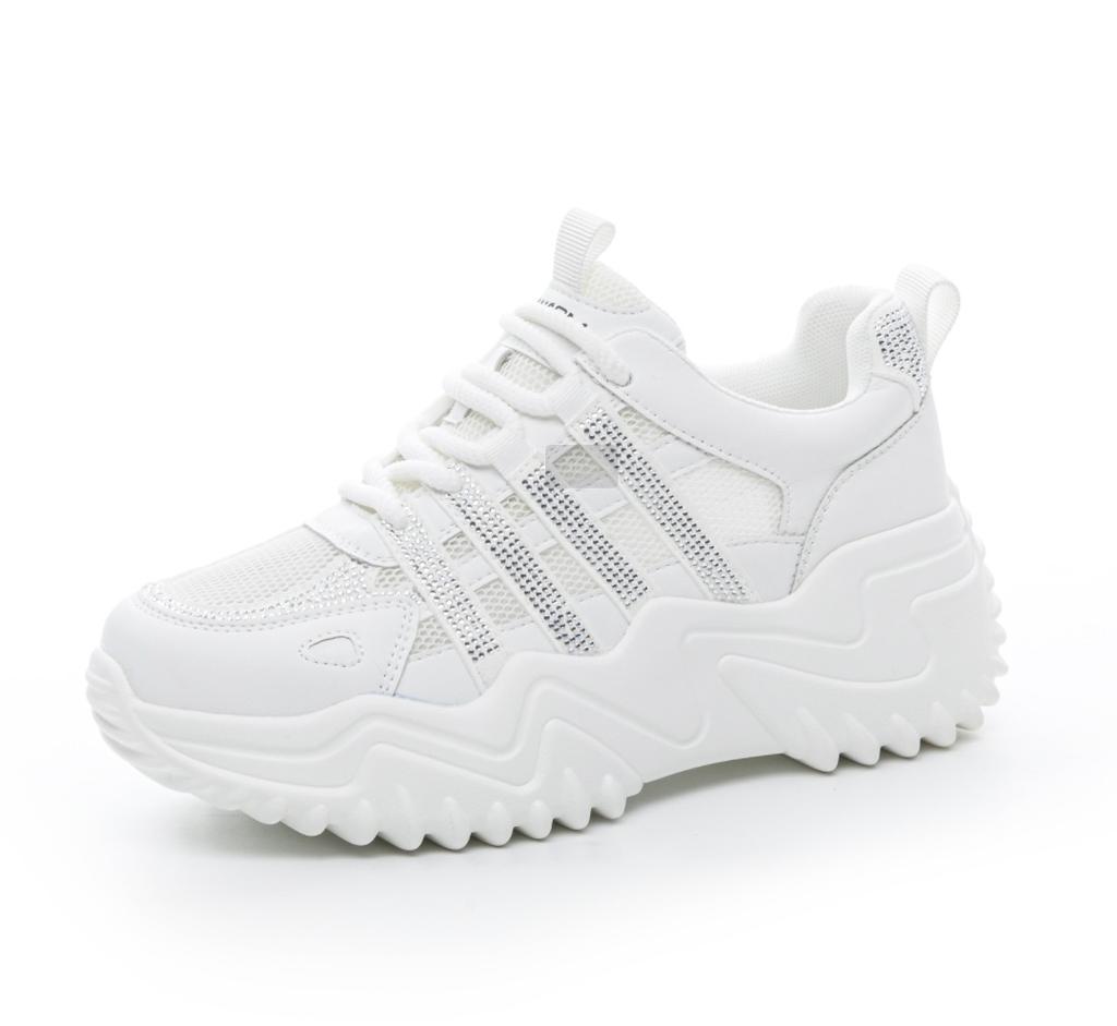 Summer small thick-soled heightening women's shoes, new comfortable casual soft-soled soft-faced sports dad shoes with diamonds