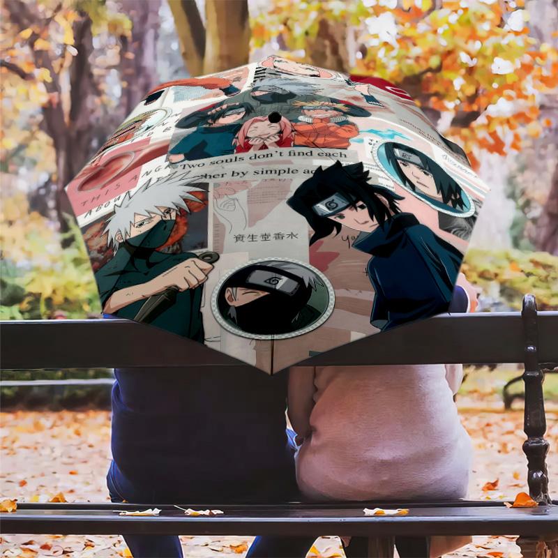 1 PC Automatic Folding Umbrella - Naruto Art Compilation Pattern Portable Foldable Design With 8 Ribs Christmas Birthday Gifts